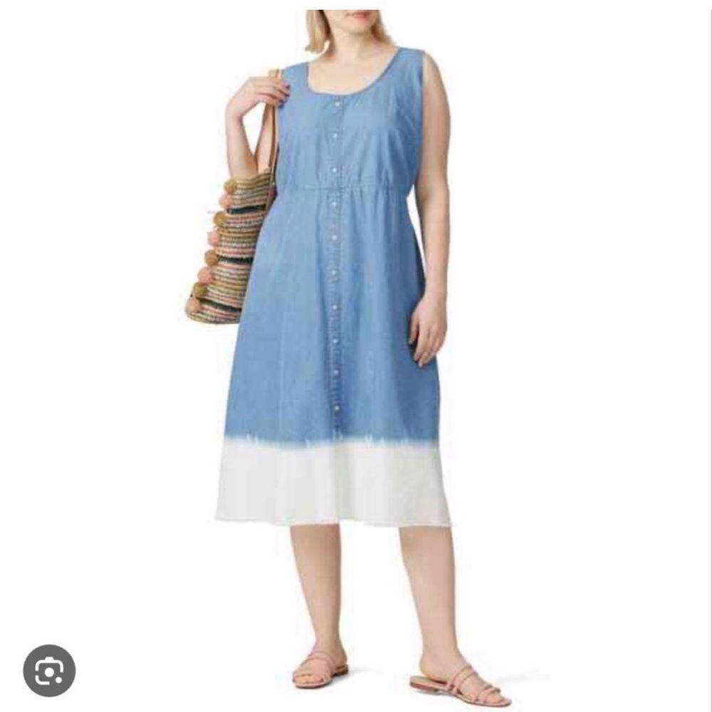 Junarose Faded Denim Midi Dress Size 20 Ombré Raw Hem